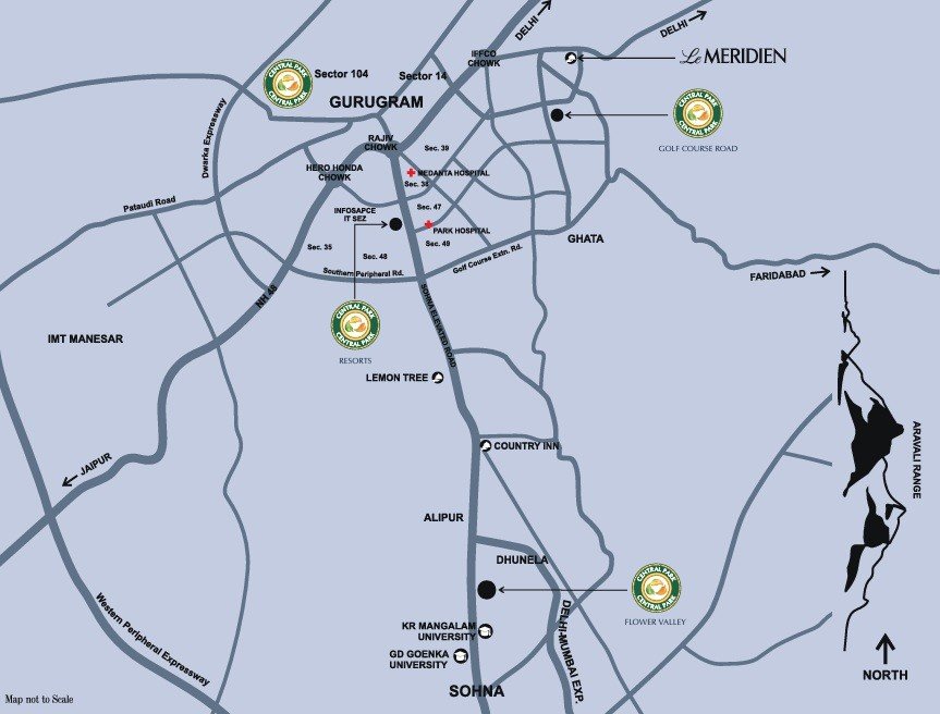 central-park-flower-valley-the-selene-tower-sector-32-sohna-location-map